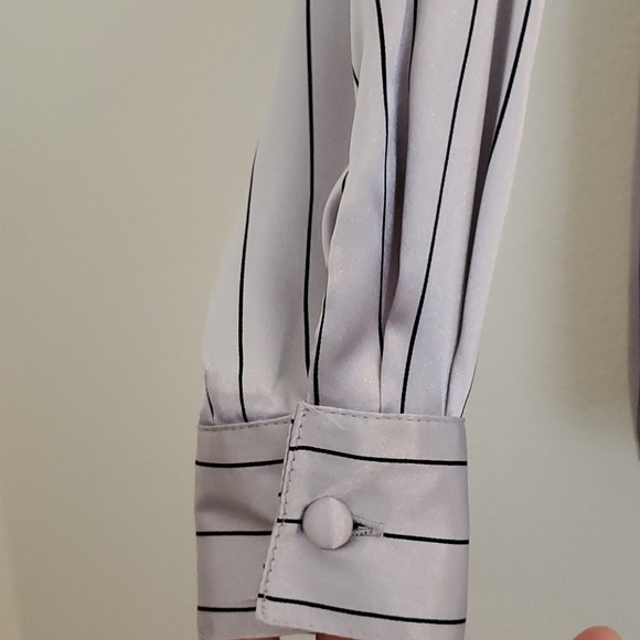 Yves St Claire Satin Silver Stripe Blouse 12P - Picture 5 of 11